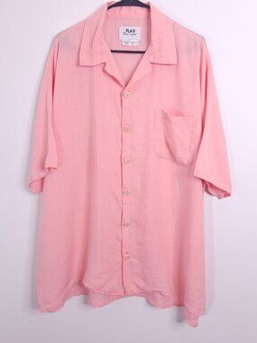 Vintage Flax 100% Linen Pale Pink Collared Short Sleeve Button Up Tunic L Flaw